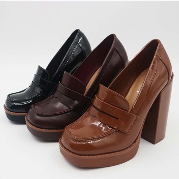 Black Super Chunky Heel Penny Loafers - Picture 6 of 8